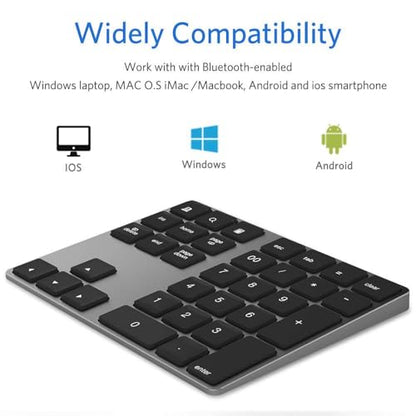 JOYEKY Wireless Number Pad Bluetooth Numeric Keypad for Laptop | Number Pad for Laptop,USB-C Rechargeable,34-Keys Bluetooth Numeric Keypad - size: L326