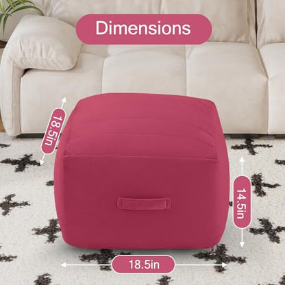 MeMoreCool Square Stuffed Pouf Ottoman Foot Rest, Floor Pouf Foot Stool with Foam Chunk Filling, Soft Stuffed Ottoman Footrest for Living Room - color: Striped Magenta