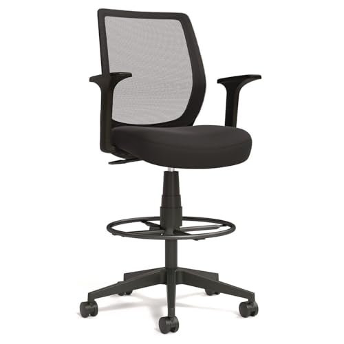 Alera Wessex Drafting Stool, Mesh Back Drafting Chair, Adjustable Seat Height, Foot Rest Ring, Supports Up to 275 lb, Black