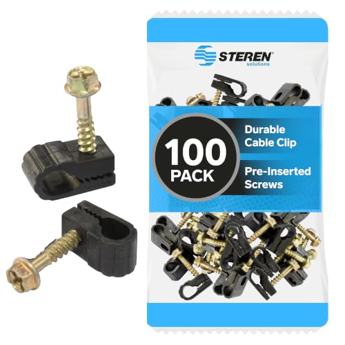 STEREN Coaxial Cable Clips - Cable Holder - Wire Clips - Siding Clips For Hanging - Cord Holder For Desk - Cable Clamps - Cord Clip - Wire Organizer Clips - Tv Mount Screws - Black - 100 Pack - color: Black, size: 100 Count - Single Cable