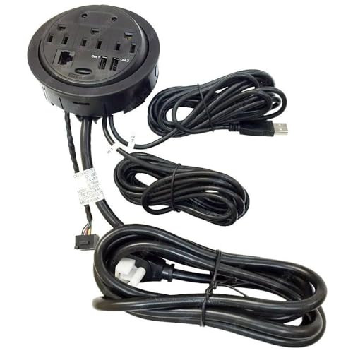 Kable Kontrol Recessed Power Grommet Desk Outlet, 3 AC Outlets, 2 USB-A, 1 Ethernet Port, 8’ Ft Power Cord, Flush Mount Fast Charging Station, for Office, Hotels – Black - size: 3 AC Outlets / 1 Ethernet / 2 USB (Power or Data)