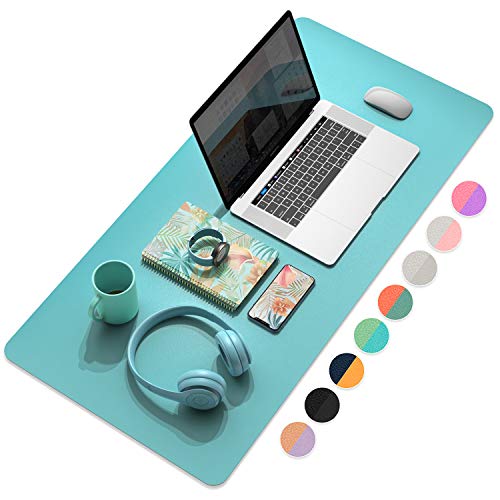 YSAGI Dual-Sided Desk Pad Protector, Desk Mat with Non-Slip - Waterproof PU Leather Office Desk Blotter for Mouse, Keyboard, Writing,35.4" x 17", Calamine Blue+Cobalt Green - color: Calamine Blue+cobalt Green, size: 17" x 35.4"
