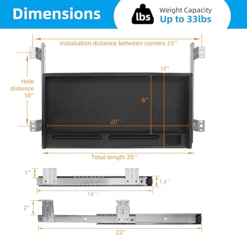 Under Desk Keyboard Tray, 20" Wx11"D Sturdy Key Board Tray Under Desk Slide with Pen Tray, Desk Extender with Pen Holder,Black - size: 20"Wx11"D