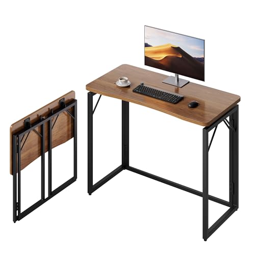 JOYMOOP 31.5" Folding Desk - Brown, No Assembly Small Foldable Desk for Home, Office, Wooden Top Folding Computer Desk for Working, Writing, Studying - color: Brown, size: 31.5" Width