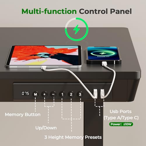 35" Electric Standing Desk with Drawer, 4 Lockable Wheels - color: Black Wood-top, size: 35"
