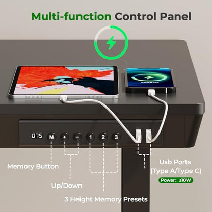 35" Electric Standing Desk with Drawer, 4 Lockable Wheels - color: Black Wood-top, size: 35"