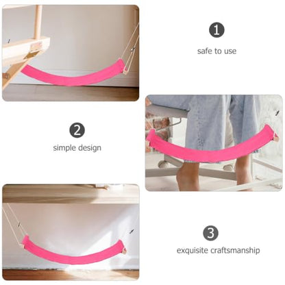 Portable Office Desk Foot Hammock with Polyester Cotton and Wood Materials, Induces Relaxation and Versatile Use for Office and Taking a Break, Pink Hanging Footrest Under Desk