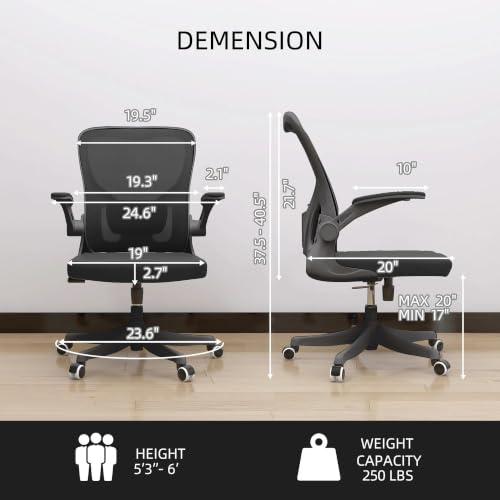 Black Office Chair, Ergonomic Desk Chair with Flip-Up Armrests, Mesh Chair - color: 01black
