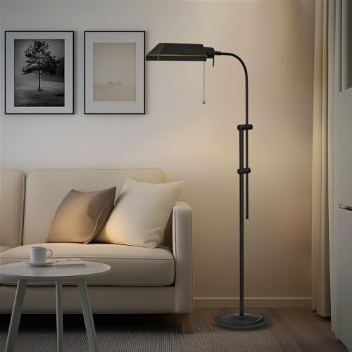 Kira Home Prescott 58" Vintage Mid Century Modern Pharmacy Floor Lamp | Mechanical Telescoping Height Pole, Adjustable Pivot Head Shade, Efficient 6W LED Included Dark Bronze Finish
