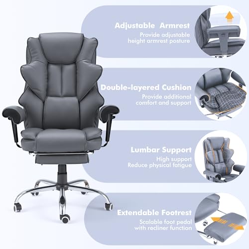 HOMREST Heated Massage Executive Office Chair with Foot Rest,Slate Grey - color: Slate Gray‌