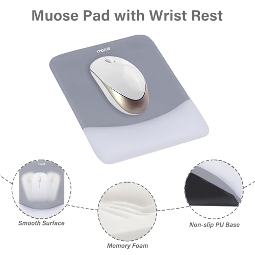 MOSISO Wrist Rest Support Mouse Pad & Keyboard Set, Gray | Rectangular Ergonomic Mousepad, Non-Slip Base, Home/Office Pain Relief & Easy Typing, Neoprene Cloth & Raised Silicone Lining - color: Gray
