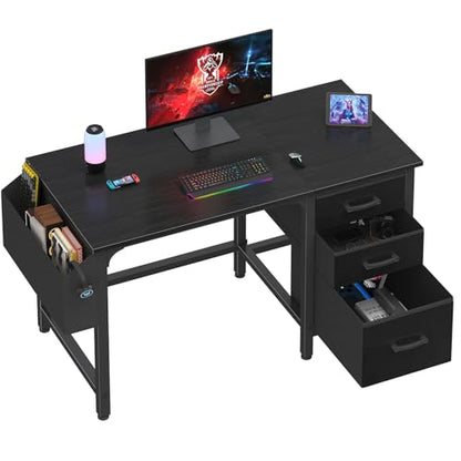 Lufeiya Computer Desk with File Drawers Cabinet, 47 Inch Reversible Home Office Desks with Filing Cabinet for Small Space, Gaming Study Writing Table PC Desks, Black - color: Black, size: 46.6"