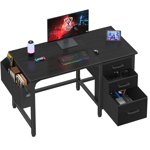 Lufeiya Computer Desk with File Drawers Cabinet, 47 Inch Reversible Home Office Desks with Filing Cabinet for Small Space, Gaming Study Writing Table PC Desks, Black - color: Black, size: 46.6"