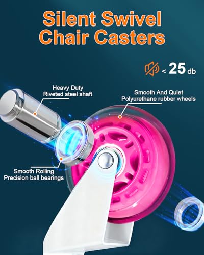 RidRed Office Chair Wheels - Replacement Rubber Wheels - Universal Fit 3 Inch Casters, Heavy-Duty Chair Casters, Noise Free, Fits 98% Chair, for All Floor (5) - color: Pink