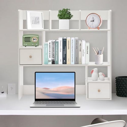 9 Compartments Desktop Bookshelf, White Home Office Desk Storage Organizer New
