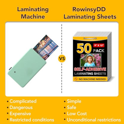 50 Pack Self Adhesive Laminating Sheets, 9 X 12 Inch, Clear Sticker Laminate Sheets Waterproof for Documents, Photos, No Machine Needed Heatless Durable - style: 50P
