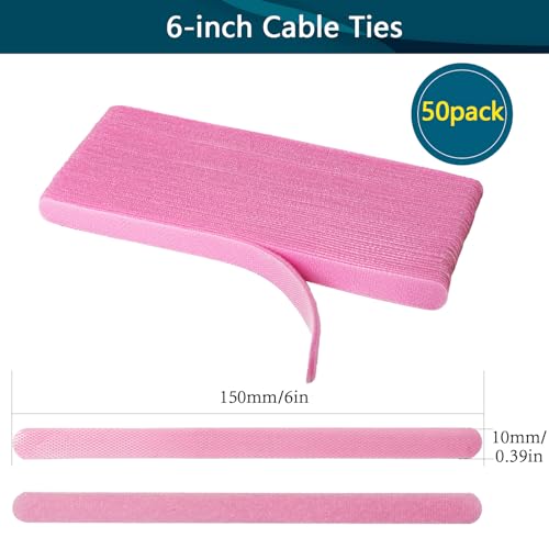 YOVXLO 50PCS 6 Inch Reusable Cable Ties, Adjustable Fastening Ties, Microfiber Cloth for Computer Link Cable Cord Management (Pink) - color: Pink