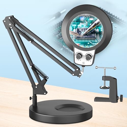 HITTI 12X Magnifying Glass with Light,Upgrade Infinite Color - size: 12X 9.06 INCH Base & Clamp
