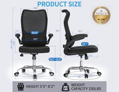 TRALT Office Chair Ergonomic Desk Chair - Gaming Chair with Lumbar Support | 330 LBS Home Office Desk Chairs , Reading Chair with Flip-up Armrests, Comfortable Computer Chairs (1, Black) - color: Ink Black