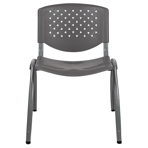 EMMA + OLIVER Home and Office Gray Plastic Stack Chair with Perforated Back | Powder Coated, 880 LBS. Weight Capacity - color: Grey