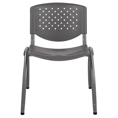 EMMA + OLIVER Home and Office Gray Plastic Stack Chair with Perforated Back | Powder Coated, 880 LBS. Weight Capacity - color: Grey