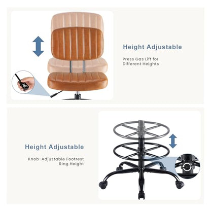 DUMOS Armless Drafting Chair, Standing Desk Chair, Rolling Stool - color: Brown