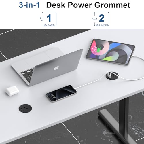 Desk Power Grommet, Haylink Recessed Power Strip with AC Outlet & 2X PD 20W USB C | 6.56FT Cable | 2.36"(60mm) Cut Hole| for Modern Desk, Kitchen Island & Workshop, Black