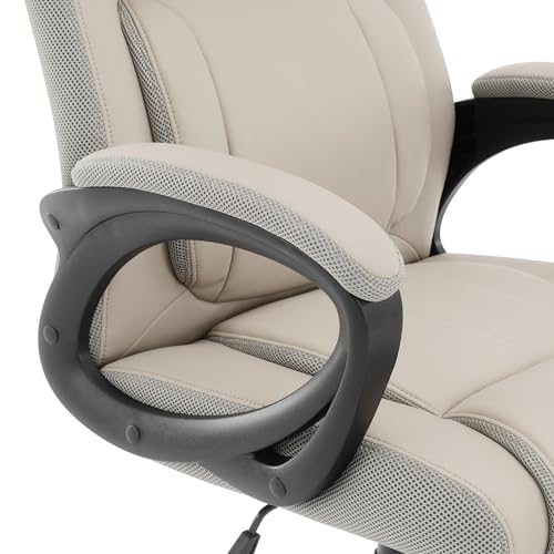 Office Star FL Series Executive Seating Faux Leather Manager's Adjustable Office Chair with Padded Arms, Taupe with Grey Mesh Accents - color: Taupe