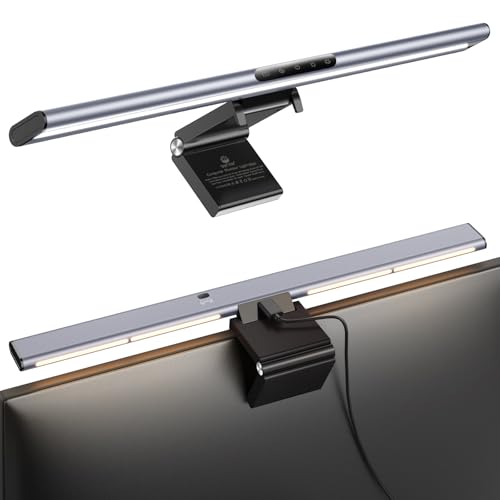 Syrinx 16.7" Monitor Light Bar, No Screen Glare USB LED Screen Lamp | 1200LM Eye Care Light, Touch & Gesture Control, Stepless Dimming, Compatible with Flat & Curved Monitors for Home Office - color: Gray
