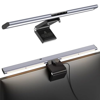 Syrinx 16.7" Monitor Light Bar, No Screen Glare USB LED Screen Lamp | 1200LM Eye Care Light, Touch & Gesture Control, Stepless Dimming, Compatible with Flat & Curved Monitors for Home Office - color: Gray