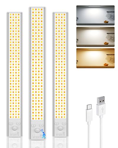 12inch Under Cabinet Lighting Wireless 3 Pack 3000mAh Motion Sensor Light | 450LM Bright Under Counter Closet Lights for Kitchen, Stairs Rechargeable Battery Operated Stick On Dimmable, Magnetic - color: 152LED-12IN, size: 3 Pack