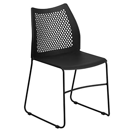 Flash Furniture Hercules Series Contoured Lobby Chairs with Air-Vent Honeycomb Backs, Ergonomic Stacking Chairs for Offices, Set of 5, Black - color: Black, size: Set of 5