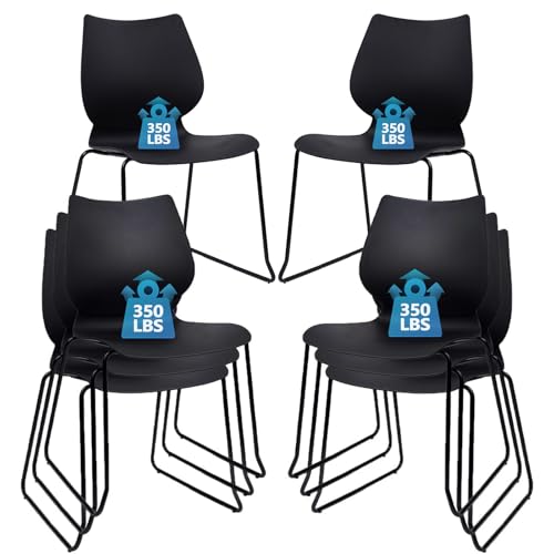 KLASIKA Stackable Waiting Room Chair, Stacking Office Chair with Ergonomic Lumbar Support and Metal Legs, Plastic Desk Chairs for Conference School Church Guest Reception Set of 8, Black - color: Lris_black, size: 8 Pack