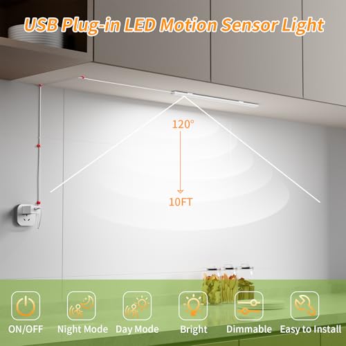 USB Plug-in Motion Sensor Light, ON/Night/Day Modes, Bright&Dimmable - color: Warm White, size: 1-Bar