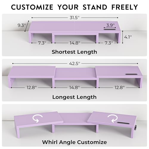 BONTEC Dual Monitor Stand Riser, Adjustable Length & Swivel Angle, Purple - color: Purple, size: 42.5 in