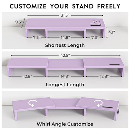BONTEC Dual Monitor Stand Riser, Adjustable Length & Swivel Angle, Purple - color: Purple, size: 42.5 in