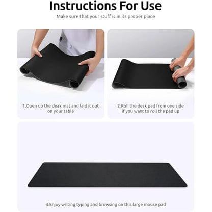 Desk Pad, Leather Non-Slip Laptop Computer Desk Keyboard Mat, Table Protector Blotter Mat, Large Mouse Pad (24" x 12")-Black - color: Black