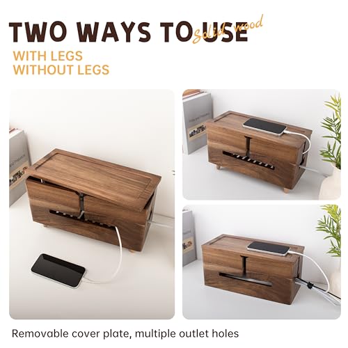 Brown Wood Large Cable Management Box for Power Strip and Cord Hideaway - color: Brown Wood