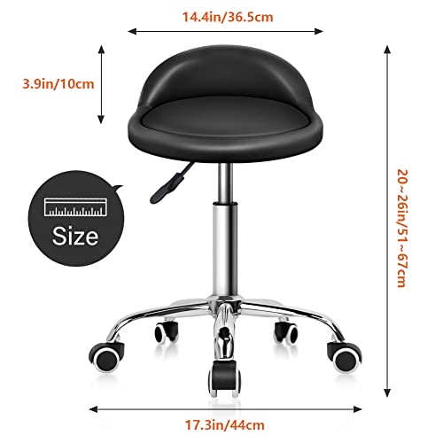 KKTONER PU Leather Round Rolling Stool with Back Rest Height Adjustable Swivel Drafting Work SPA Task Chair with Wheels Black - color: Black