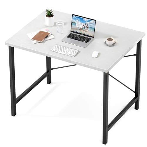 Sweetcrispy 32-Inch Small Computer Desk for Bedroom, Modern White - color: White Black, size: 32-Inch