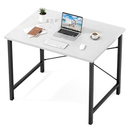 Sweetcrispy 32-Inch Small Computer Desk for Bedroom, Modern White - color: White Black, size: 32-Inch