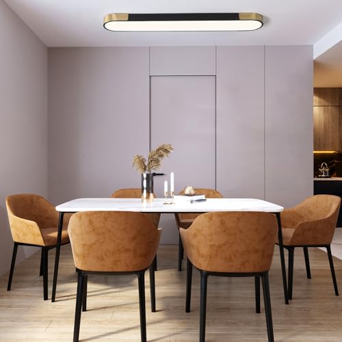 Qcyuui Kitchen Lighting Fixtures Ceiling,39.4 Inch Dimmable Modern Led Ceiling Light,Black and Gold Long Linear Ceiling Light Fixture for Office Bedroom Kitchen Hallway,(48W/3000-6500K) - color: Black and Gold/Dimm/48W/39.4IN, size: 39.4in