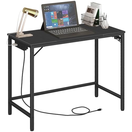 HOOBRO Computer Desk, 31.5 Inch Small Desk with Power Outlet, Writing Table with USB Charging Ports and 3 Hooks for Home Office, Study Room, Bedroom, Easy to Assemble, Black BB40UDN01 - color: Black + Black, size: 31.5"W x 15.7"D x 30.3"H