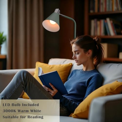 Adjustable Reading Floor Lamp,360°Rotatable Shade,3CCT LED Bulb Include,Green - color: Green Metal Shade
