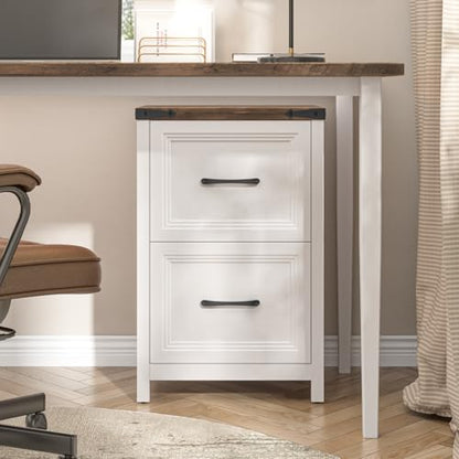 2 Drawer Vertical File Cabinet, Wood Farmhouse Cabinet, White and Brown - color: White and Brown, size: 2 Drawers