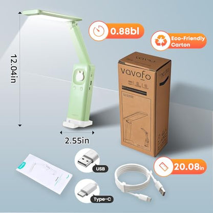 VAVOFO Cute Bunny Desk Lamp, Foldable LED Rechargeable Eye-Caring Reading Light, 3 Color Modes Dimmable Night Light for Kids Girls Bedroom Study Dorm Room (Mint Green) - color: Green