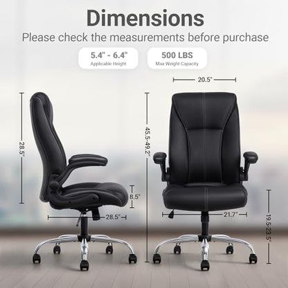 Big and Tall Office Chair for Heavy People, 400LBS High Back Extra Wide Executive PU Leather Office Chair with Flip-Up Armrests, Smooth Caster Wheels, Comfortable Home Office Desk Chair (Black) - color: Black - Rubber Wheels