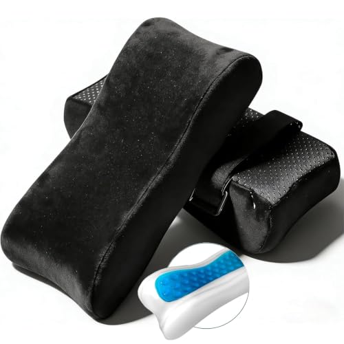 Cooling Gel Armrest Pads,Thick Memory Foam Elbow Pillow for Desk & Gaming Chairs Ergonomic Forearm Support for Pressure Relief,Universal Adjustable Cushion for Work from Home (Set of 2) (Black)