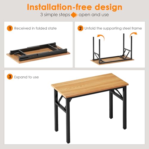 Need Small Folding Computer Desk, 31.5 Inch Writing Table, Teak & Black - color: Teak & Black, size: 31.5 inches