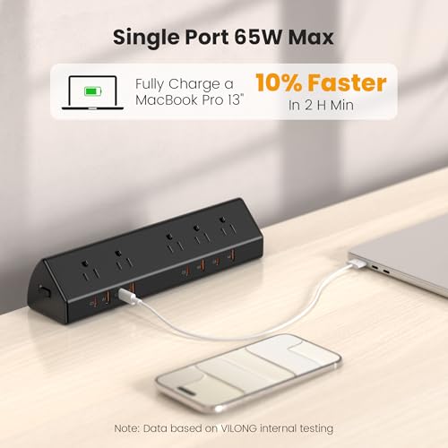 VILONG Desk Clamp Power Strip USB C 65W,Edge Mount Outlet,6FT,Black - color: Black